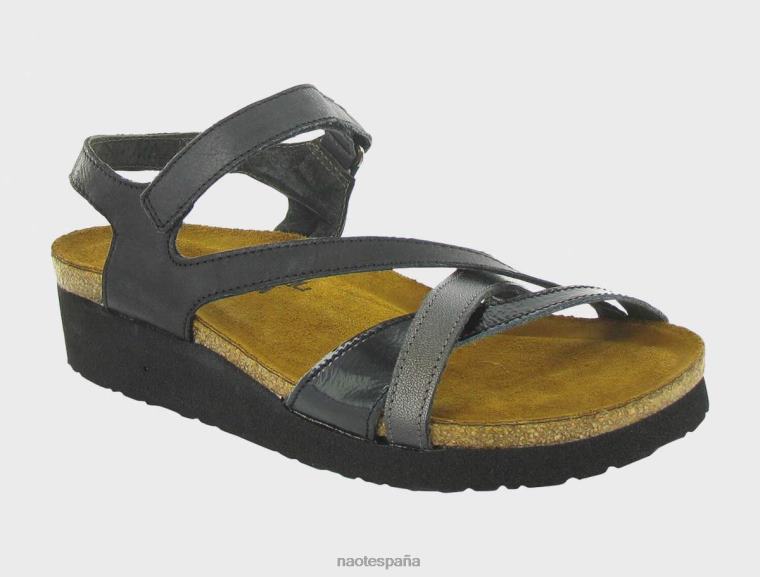 calzado NAOT mujer Sofía cepillo negro lthr/negro arrugado charol metalizado road 6N0Z416