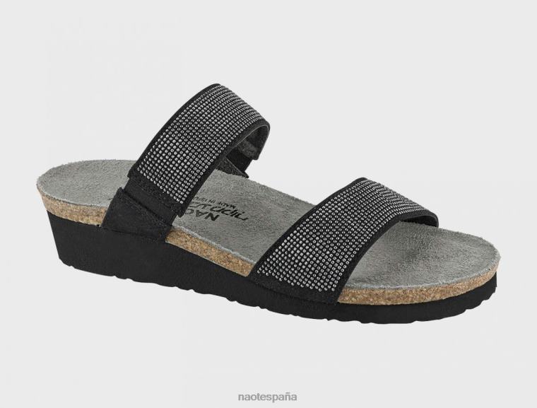 calzado NAOT mujer blanca negro con remaches plateados nobuck de terciopelo negro 6N0Z376