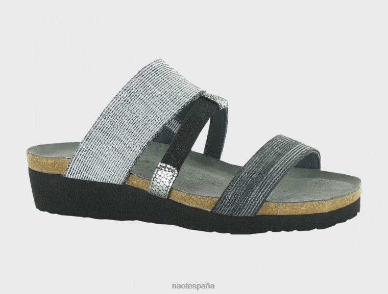 calzado NAOT mujer brenda Melange gris claro tela negra espejo plateado elástico negro brillante 6N0Z330