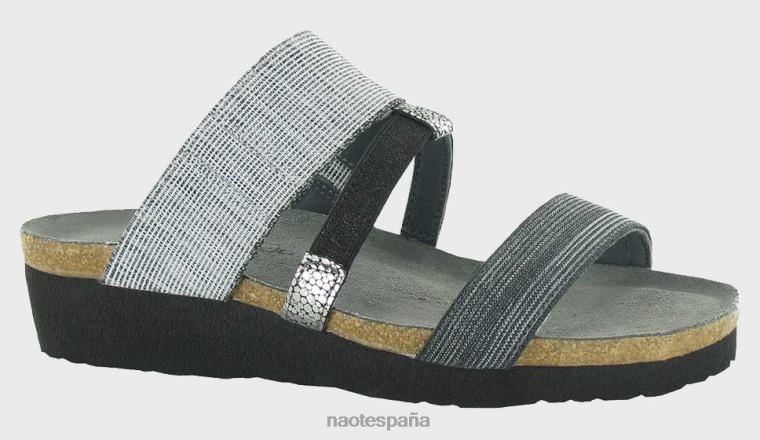calzado NAOT mujer brenda Melange gris claro tela negra espejo plateado elástico negro brillante 6N0Z330