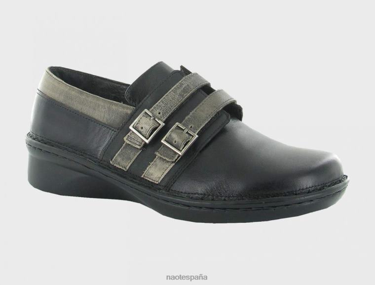 calzado NAOT mujer celesta cuero madras negro/nubuck carbón aceitoso cuero gris vintage 6N0Z496