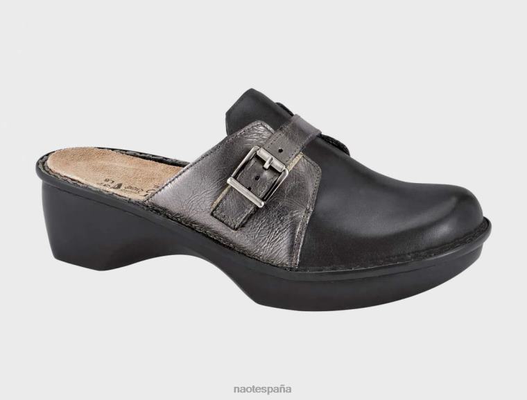 calzado NAOT mujer Aviñón Lthr negro azabache/Lthr acero arrugado 6N0Z531